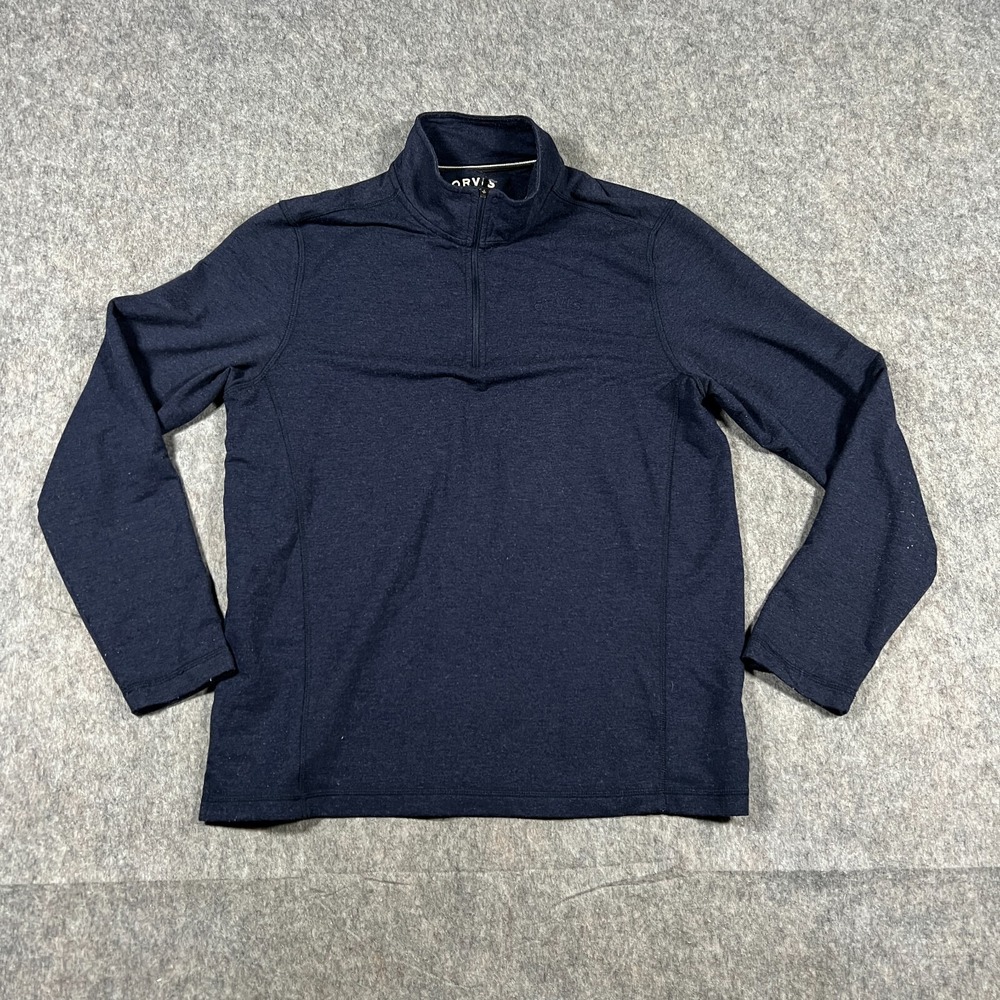 Orvis Classic Collection Men's Golf Shirt Size 32 Navy Blue 1/4 Zip Long Sleeves